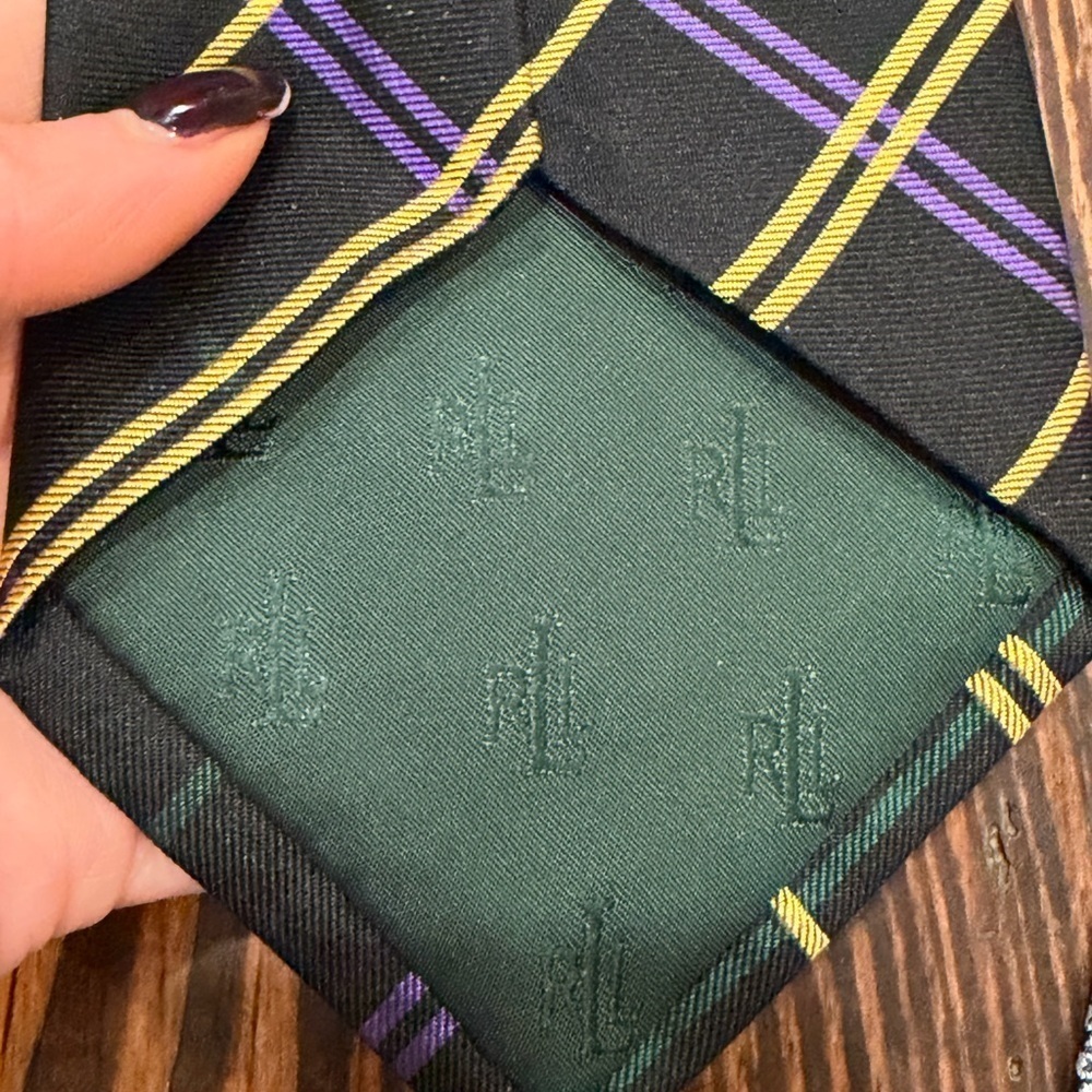 Pair Of Lauren Ralph Lauren 100% Silk Mens Designer Neck Ties Stripe Plaid - Picture 10 of 10